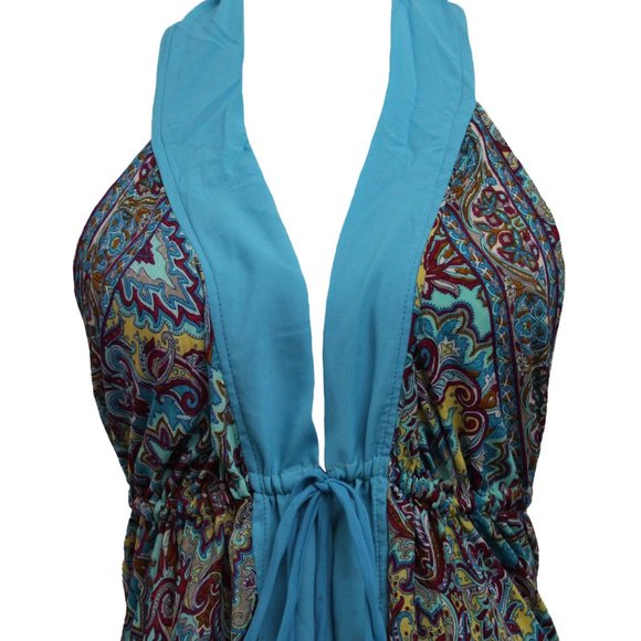 BOHO HALTER TIE-FRONT FLOWY MAXI TOP - Picture 6 of 7